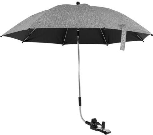 HuhWafee Ombrelle Poussette Universelle Anti UV 50+ Parasol Poussette Bébé 75CM/82CM Parapluie Chaise avec Pince Réglable et Bras Réglable pour Extérieur Plage Jardin (Gris, 82CM)