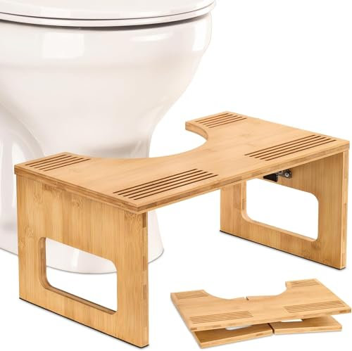 Toilettenhocker aus Bambus, Klappbar Toilettenhocker für Erwachsene, Rutschfester Squatty Potty Hocker, Ergonomischer Klohocker fürs Badezimmer, WC-Hocker für Hämorrhoiden Verstopfung Blähungen