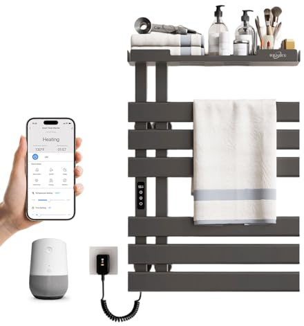 WRJAHCG Porta Asciugamani Bagno da Parete Controllo Vocale,Scaldasalviette Elettrico Bagno Smart WiFi,Termoarredo Elettrico Bagno con Timer E Termostato,Termosifone 6 Barre,197W,Grigio
