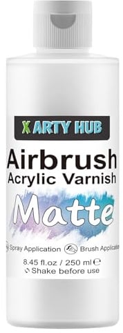 X ARTY HUB Barniz Acrílico de Mate, 250 ml Capa Transparente | Pincel y Aerógrafo, Anti-Amarilleo/Desvanecimiento/Agrietamiento, Uso Interior y Exterior, Sellador para Pintura Acrílica