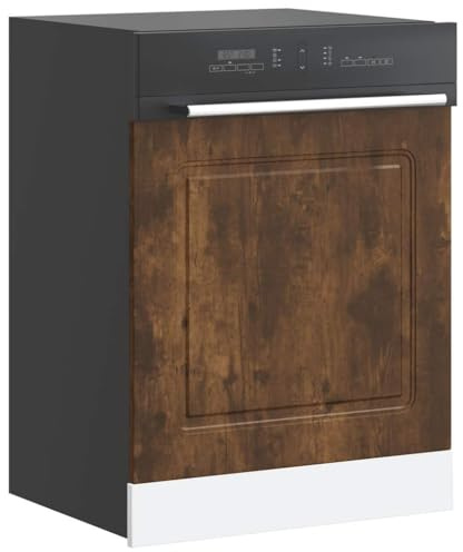 Qnhdfrt Smoked Oak Dishwasher Panel 60 x 1.5 x 67 cm Engineered Wood Front Cover for Integrated Kitchen Cabinets Modern Moisture-Resistant Door for Kitchen Cupboard Units