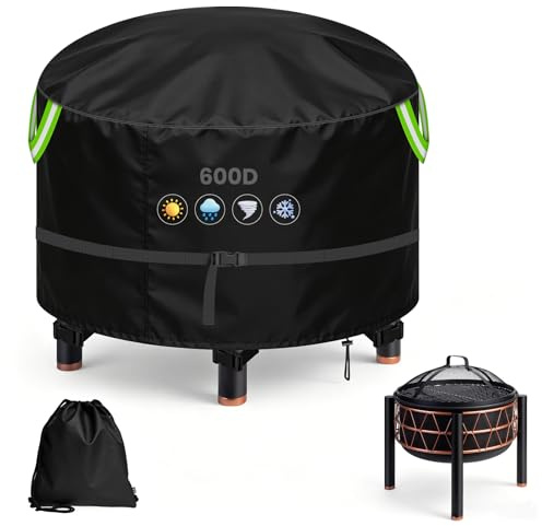 YedZen Housse Brasero 90cm Rond, 600D Oxford PU Imperméable avec 2,8 Msangles à Boucle, 3 Boucles Coupe-Vent et 2 Poignées, Housse de Protection pour Brasero, Panier à Feu, Diamètre 91x50cm