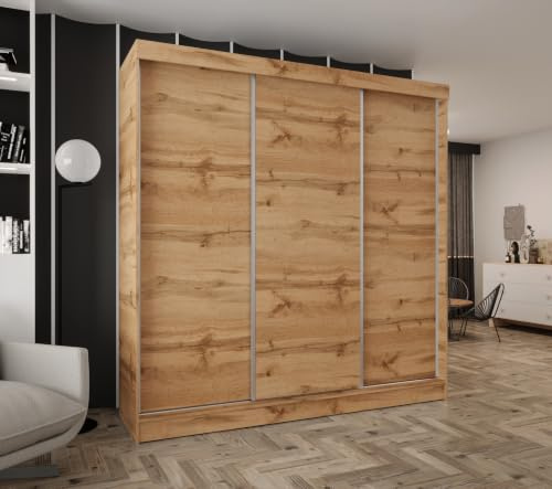 Kleiderschrank mit Schiebetüren 200cm breit Eiche Wotan 200x205 cm