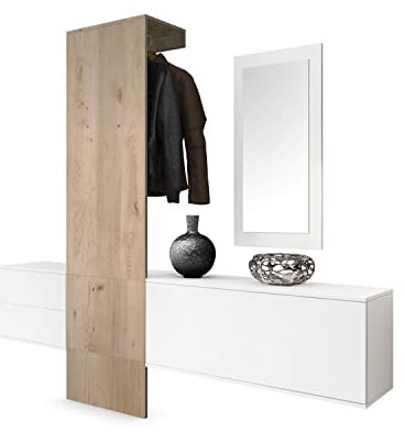 Vladon Garderobe Wandgarderobe Carlton Set 1, Made in Germany, Korpus in Weiß matt/Paneel in Eiche sägerau