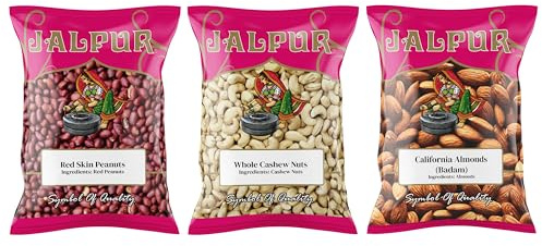 Jalpur Miller’s Premium Nuts Combo Pack | Red Skin Peanuts, Cashew Nuts, Almonds | Assorted Dry Fruits for Snacking, Cooking, Baking & Gifting | 3 Pack Bulk Value.