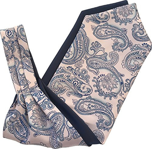 Cravate Ascot à nouer soi-même en satin pour homme Motif cachemire Rose pâle et bleu marine, Rose, bleu marine, taille unique