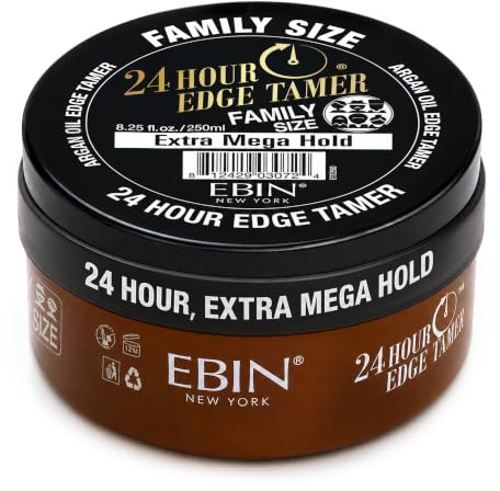 EBIN NEW YORK 24 Hour Edge Tamer Extra Mega Hold 250 ml Strong Edge Control Gel, No Flaking, Sleek Smooth Finish, Long Lasting, Argan & Castor Oil