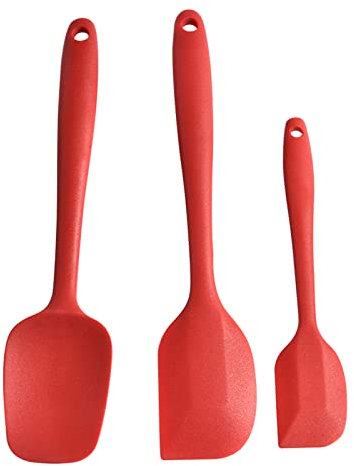 Maryses en Silicone, LoveChef Lot de 3 Spatules souples silicone(2 maryses spatules + 1 cuillère spatule) - Rouge