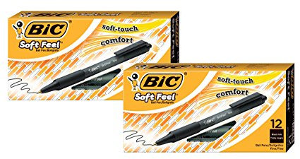 BIC Soft Feel Retractable Ballpoint Pen Fine Pnt .8 mm Black 2 Dozen (SCSF11-BK)