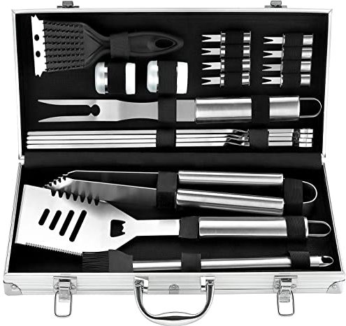 Romanticist 20pcs Heavy Duty BBQ Grill Tool Set in Case - The Very Best Grill Gift for Father's Day and Christmas - Professional BBQ Accessories Set for Outdoor Cooking Camping Grillen Smoking