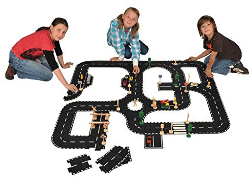 Wiemann Lehrmittel Verkehrsteppich-Bausatz, Straßenpuzzle rutschfest, Straßenbausatz für Kinder, 44 Teile