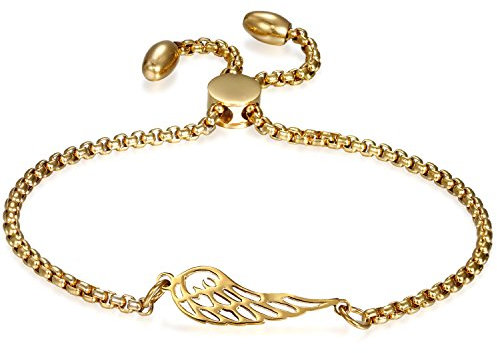 JewelryWe Schmuck Damen Armband mit Engels Flügel Engelsflüge?Edelstahl Charm-Armband Armkette Verstellbar Armkettchen Armreif, Gold