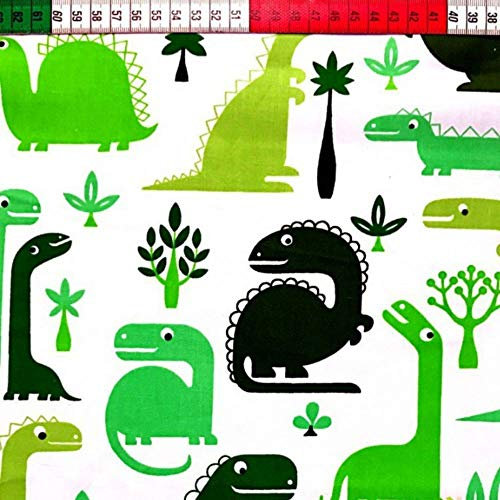 100% Baumwolle Baumwollstoff Kinder Kinderstoff Meterware Handwerken Nähen Stoff Tiermotiv 100x160cm 1 Meter (Dinosaurier Grün)
