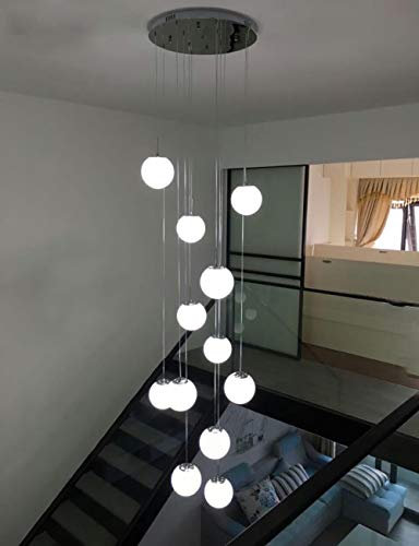 BDS Lighting Lustre Moderne en Verre 12 Boules pour Escalier Villa Duplex LED, 50x250cm Grande Taille (Taille : A)