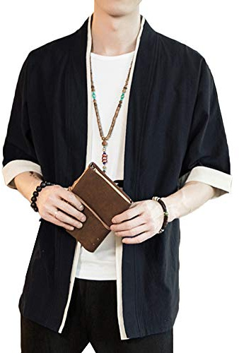 Liangzhu Herren Happi Kimono Haori Jacke Übergangsjacke Mäntel Hanfu Langarmshirts Cardigan