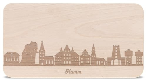 GRAVURZEILE Frühstücksbrettchen mit Gravur - Skyline Hamm - Holz Schneidebrett Vesperbrett Brotzeitbrett - Geschenk für Stadtverliebte - Ideal auch als Souvenir