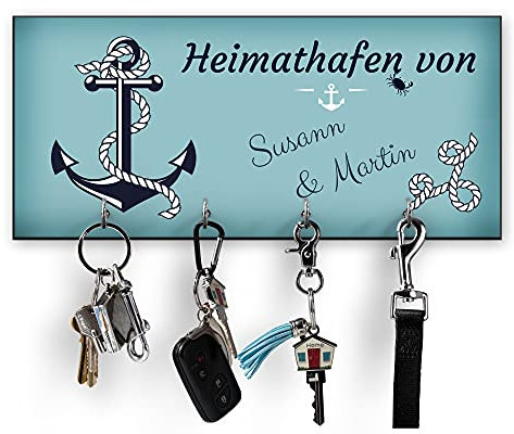 Unikatolo Schlüsselbrett Anker Heimathafen mit Name, Hafen, Maritim, Geschenkidee Valentinstag, Hochzeit, Einzug, Hausbau, Bauherr