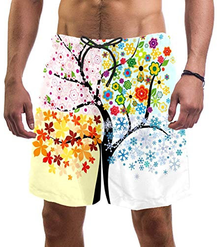 Eslifey Herren Strand Shorts Vier Jahreszeiten Baum Badehose Elastisch Badeanzug Boardshorts für Herren, L Gr. S 7-9, multi