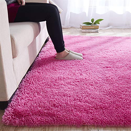 Geling Shaggy Teppiche Ultraweicher, Rutschfester, Flauschiger, Dicker Teppich aus Kunstpelz mit Teppichboden für Wohnzimmer Wohnkultur Bodenteppich,Rose red,200 * 250cm
