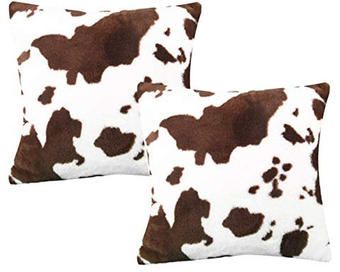 Rehomy Kissenbezüge, 2 Stück, weiches Plüsch, Kuhhaut-Muster, Kissenbezüge für Sofa, Bett, Auto, Couch, Zuhause, Büro