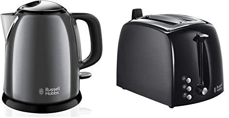 Russell Hobbs Textures Plus - Tostadora (2 Ranuras Anchas, de Plástico con Detalles Acero Inox, Negro) - ref. 22601-56 + Colours Plus - Hervidor de Agua Eléctrico Pequeño