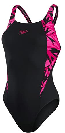 Speedo Femme Hyperboom Splice Muscleback Maillot de Bain, Noir/Electric Rose/Ecstatic Rose, 34/28
