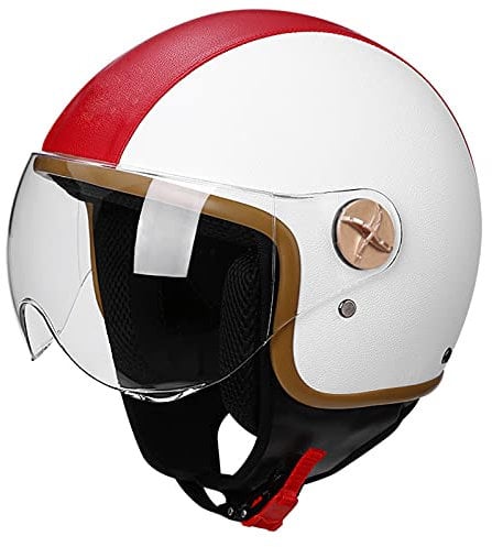 Erwachsener Jethelm Sturzhelm Motorrad Roller Offenes Helm Scooter Moped Mofa Helm Herren Damen Open Face Helmet Retro Vintage Pilot Biker Helmet DOT/ECE-Zertifizierung Mopedhelm,Weiß,L
