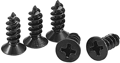 sourcing map M4 x 12mm Wood Screws Phillips Flat Head Carbon Steel Self Tapping Screws Black 100pcs
