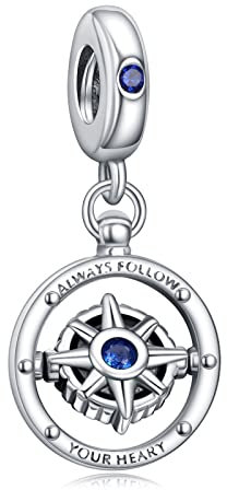 Annmors Jewelry Charme Spinning Compass Anhänger S925 Sterling Silber Bracelet Bead with Cubic Zirconioa für Europäische Armbänder Halskette,Schmuck Geschenk für Damen Herren