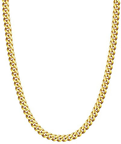 Evegfts Herren Kette Gold, 5MM Diamant Schnitt Herren Goldketten Miami Cuban Link Chain Halskette für Herren Damen Schmuck Geschenk für Herren Damen Jungen Mädchen Herrenkette Super Glänzend 61cm