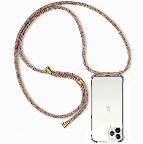 ZYIMOU für iPhone 11 Pro Hülle mit Band, Handyhülle iPhone 11 Pro Handyband Hülle mit Kette Schutzhülle Kordel zum Umhängen Transparent Weich TPU Silikon Bumper, Rainbow
