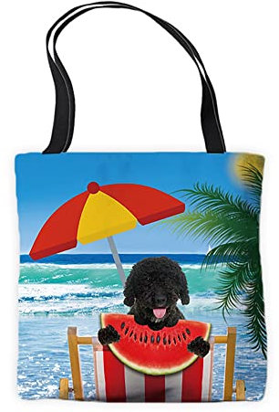 Hello Summer Wassermelone Tragetasche mit niedlichem Hund spanischem Wasser Ozean Strand Handtasche für Arbeit Einkaufen, Spanisches Wasser, L