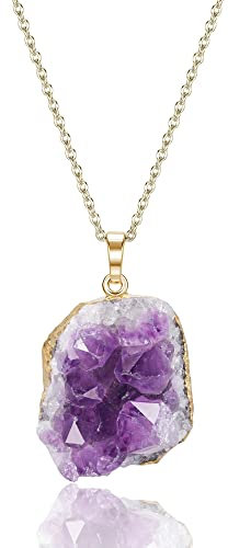JSDDE Amethyst Anhänger Halskette Kristall Kette Natürliche Kristallcluster Heilsteine Anhänger Kette Glücksbringer Schmuck für Damen Frauen (Gold)