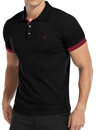 KUYIGO Shirt Men's Short Sleeve Polo Shirt Plain Slim Fit Casual T-Shirts XXL Black