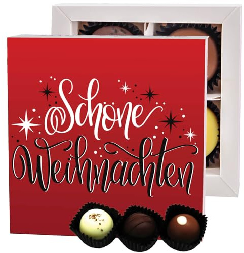 Hallingers Genuss Manufaktur Pralinen Weihnachts-Geschenk - ohne Alkohol, handmade aus Confiserie-Edelkakao in wertiger Geschenkbox Schöne Weihnachten, Weihnachten für Frauen Männer