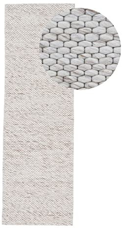 carpetfine Wollteppich Sina weicher handweb Teppich Natur Läufer Beige meliert 80x300 cm | Zeitloser Wollteppich für Wohnzimmer, Schlafzimmer & Kinderzimmer