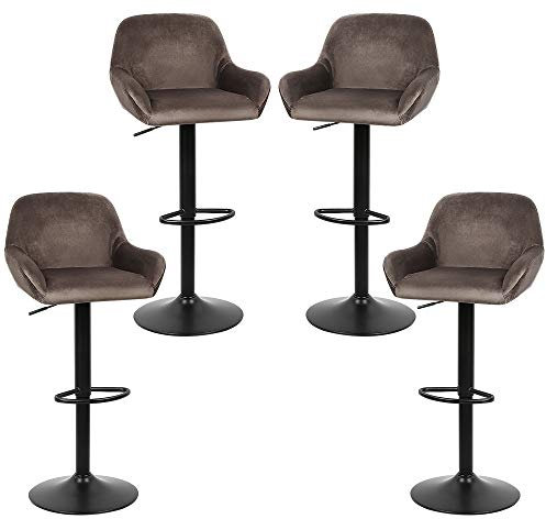 Tabouret de Bar Capitonné Lot de 4 Chaise Bar Pivotante Haute Velours Tabourets Cuisine avec Repose-Pieds, Chaise Haute de Cuisine pour Cuisine/Bar/Comptoir-4PC (Marron)