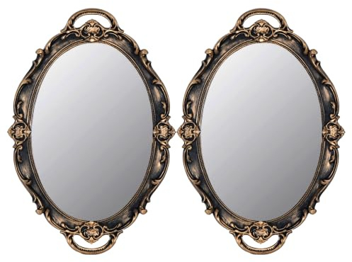 Eaoundm 14.5 x 10 inchs Oval Antique Decorative Wall Mirror Vintage Hanging Mirror (Brown 2 Pcs)