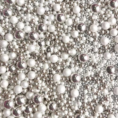 Wedding theme silver white bride ball mix Metallic Sprinkles for cupcake cookies cake toppers pearls balls metallic 100s and 1000s spring decoration cake cupcake topper DIAMONDS AND PEARLS