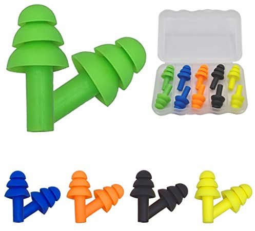 Pipestation Silicone Ear Plugs (5 Pack) | Noise Cancelling Ear Plugs for Sleep and Snoring - Noise Reduction to 28db | Earplugs for Sleeping, Travel, Study, Swimming & More - Reusable and Washable