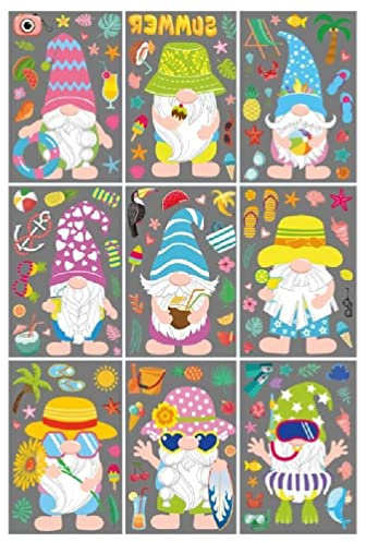 9 Blatt Sommer Fenster Aufkleber Wichtel Aufkleber Strand Wassermelone Zitrone Statische Fenster Aufkleber für Wand Auto Dekoration Auto Fenster Aufkleber
