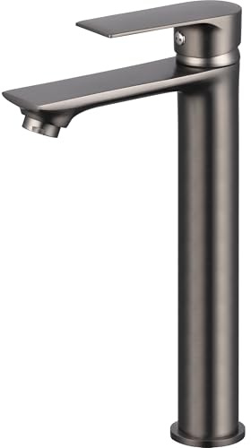 Grifo de lavabo alto NYTIA | acabado gris grafito (gunmetal) | para lavabos sobre encimera | diseño moderno y funcional | EUROSANIT