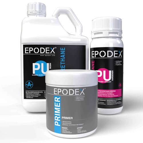 EPODEX® 2K Polyurethanharz | PU in glänzend | Kunst, Handwerk und Polyurethan Zubehör | Kunstharz | Resin | Topcoat | Transparent oder in 33 PU Farben | Polyurethanharz set Mengenrabatt