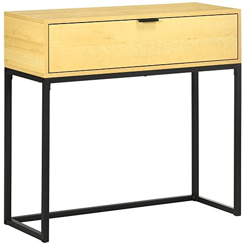 HOMCOM Table Console avec tiroir Table Basse Moderne avec Pieds en Acier pour entrée Salon Chambre 80x30x76 cm Naturel