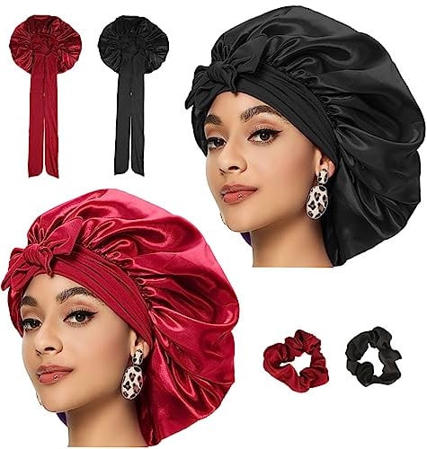 RVLZKCPG 2 Stück Bonnet, Schlafmütze Seide, Satin Haarhaube, Schlafhaube Seide, Lockenhaube Seidenhaube zum Schlafen, Haarschutz für Die Nacht, Silk Bonnet Sleep Cap mit Elastischem Band für Damen