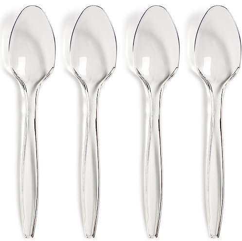 Pack of 200 -Heavy-Duty Clear Plastic Spoons - Durable/Reusable - BPA Free Tableware and Dinnerware - Transparent Color Spoons Perfect for Indoor/Outdoor Parties, Picnic, BBQ, Takeaways