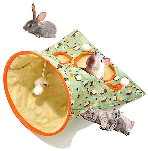 Katzentunnel Tasche faltbar interaktiv 5 Löcher Crinkle Sounds Tunnel Haustier Bohrer Eimer mit Plüsch Bälle für Katzen Kätzchen