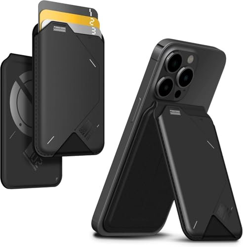 Aulumu G02 V2 Porte-Cartes Magnétique & Support, Compatible avec MagSafe, Support Ajustable, Fenêtre ID Ouverte, Portefeuille Magnétique pour Téléphone à Coller pour iPhone 16/15/14 - Noir