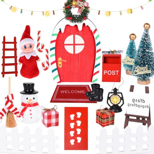FORMIZON Miniatur Wichtel Zubehör, Wichteltür Set, Weihnachtsdeko Feentür Set, Wichteltür Zubehör Weihnachten für Kinder DIY Geschenk Puppenhaus