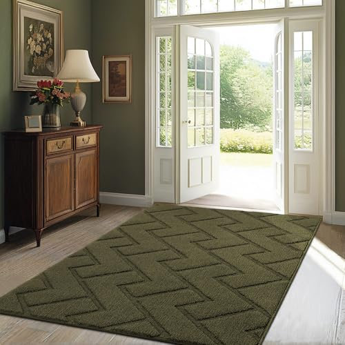 Biscpro Fußmatte Innen Außen Waschbar eingangsteppich innen Schmutzfangmatte rutschfest,Türmatte Innen Teppich für Eingang, Patio, Flur, Garten, Innen und Außen (Oliver Green, 90 x 150 cm)